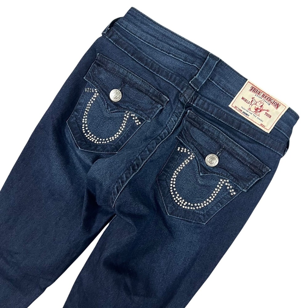True Religion Section Skinny Jeans Dark Wash Rhinestone Horseshoe Womens 25
